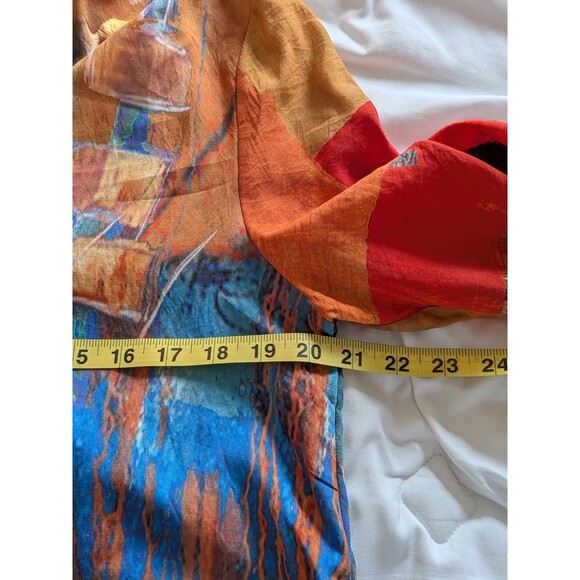 Feratelli Jacket Blouse Womens M Gold Blue Graphic Art to Wear Lagenlook Hi Low - Picture 11 of 13